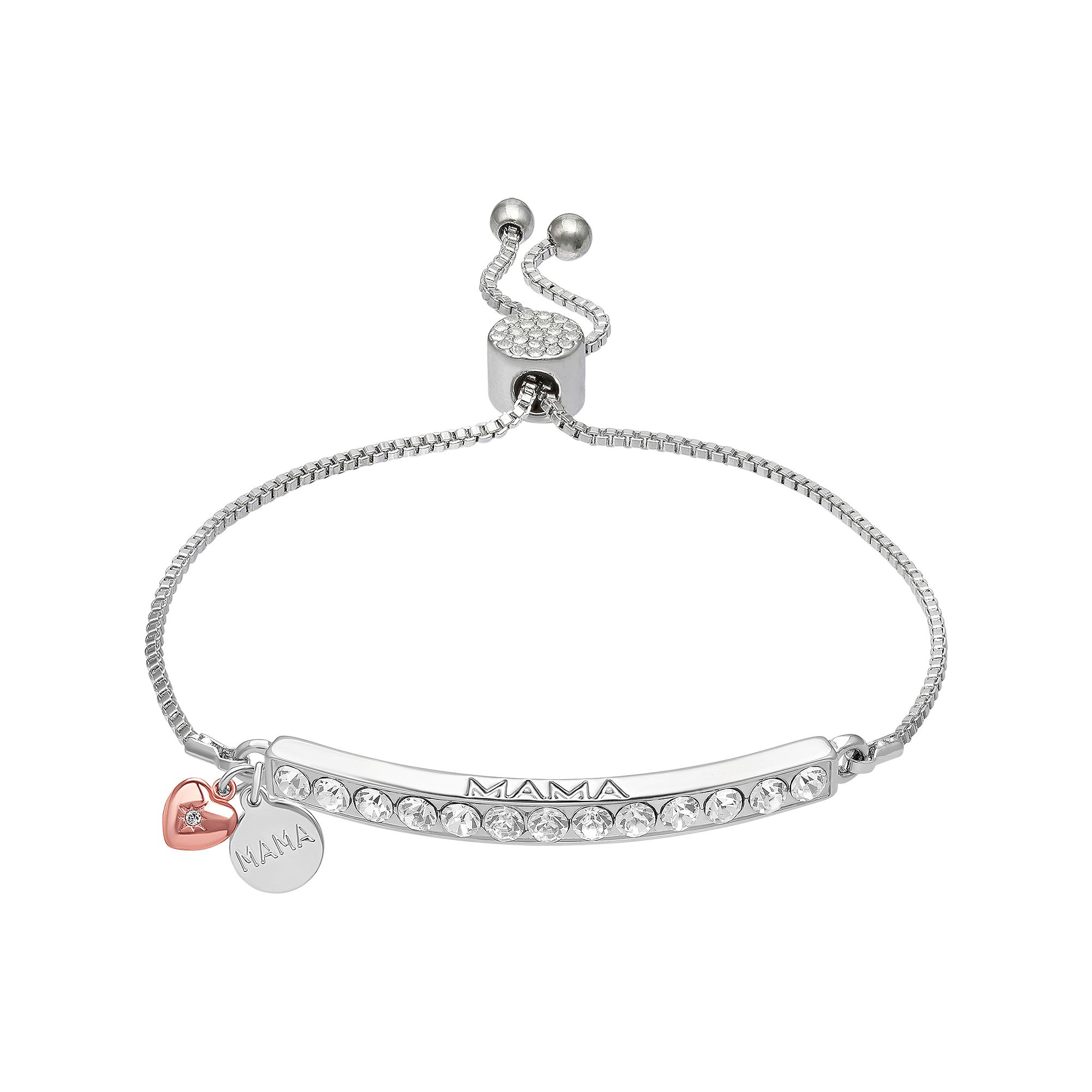Brilliance Crystal Mama Adjustable Bracelet with Rose Gold Heart Charm