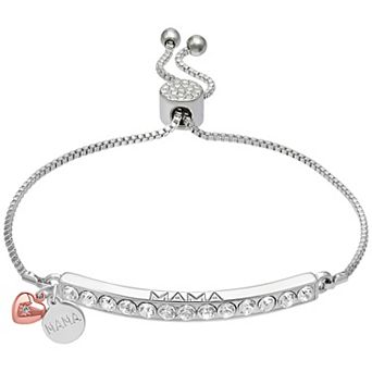 Brilliance Crystal "Mama" Adjustable Bracelet with Rose Gold Heart Charm