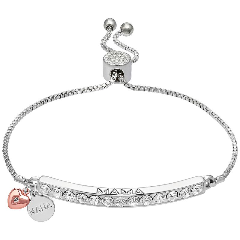 Brilliance Crystal Mama Adjustable Bracelet with Rose Gold Heart Charm