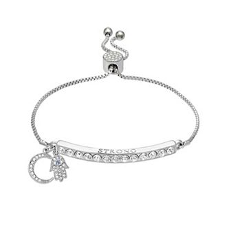 Brilliance Crystal "Strong" Adjustable Bracelet with Half Moon Charm