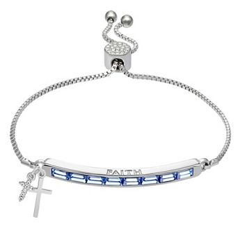 Brilliance Crystal & Sapphire "FAITH" Adjustable Bracelet with Cross Charms