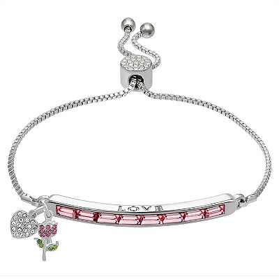 Silver Plated Cubic Zircon Heart Charm Bracelet,Crystals Flower Charm Bracelet buy