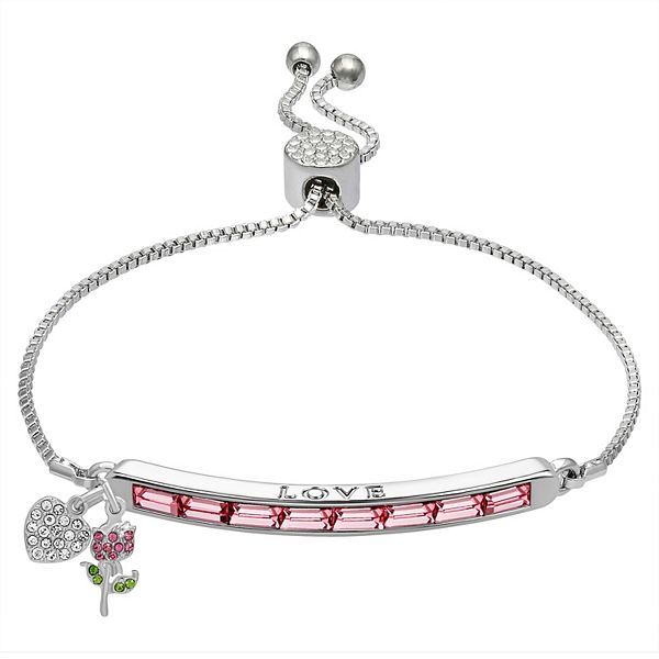 Brilliance Crystal "Love" Adjustable Bracelet with Heart & Flower Charms