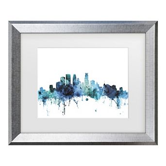 Trademark Fine Art Michael Tompsett Minneapolis Minnesota Blue Teal Skyline Matted Framed Art