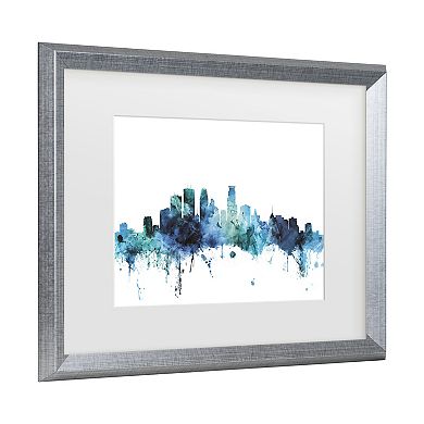Trademark Fine Art Michael Tompsett Minneapolis Minnesota Blue Teal Skyline Matted Framed Art