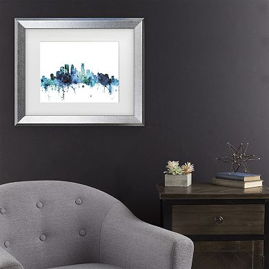 Trademark Fine Art Michael Tompsett Minneapolis Minnesota Blue Teal Skyline Matted Framed Art