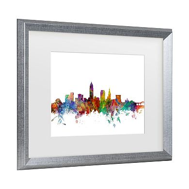 Trademark Fine Art Michael Tompsett Cleveland Ohio Skyline Matted Framed Art