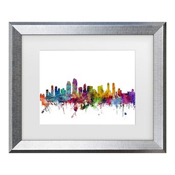 Trademark Fine Art Michael Tompsett San Diego, California Skyline Matted Framed Art