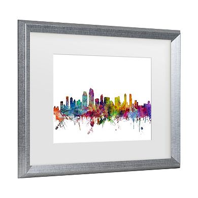 Trademark Fine Art Michael Tompsett San Diego California Skyline Matted Framed Art