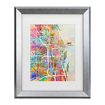Trademark Fine Art Michael Tompsett Chicago City Street Map II Matted Framed Art