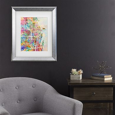Trademark Fine Art Michael Tompsett Chicago City Street Map II Matted Framed Art