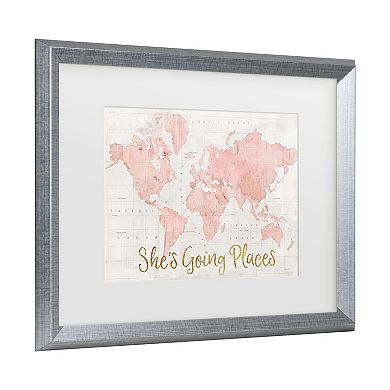 Trademark Fine Art Sue Schlabach Across The World Shes Going Places Pink Matted Framed Art