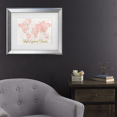 Trademark Fine Art Sue Schlabach Across The World Shes Going Places Pink Matted Framed Art