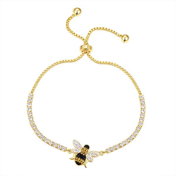 Crystal Collective 14k Gold Plated Crystal Bee Adjustable Bracelet