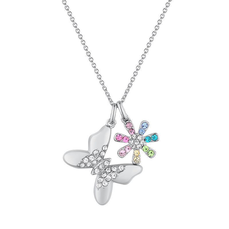 Crystal Collective Silver Plated Crystal Flower & Butterfly Charm Pendant 