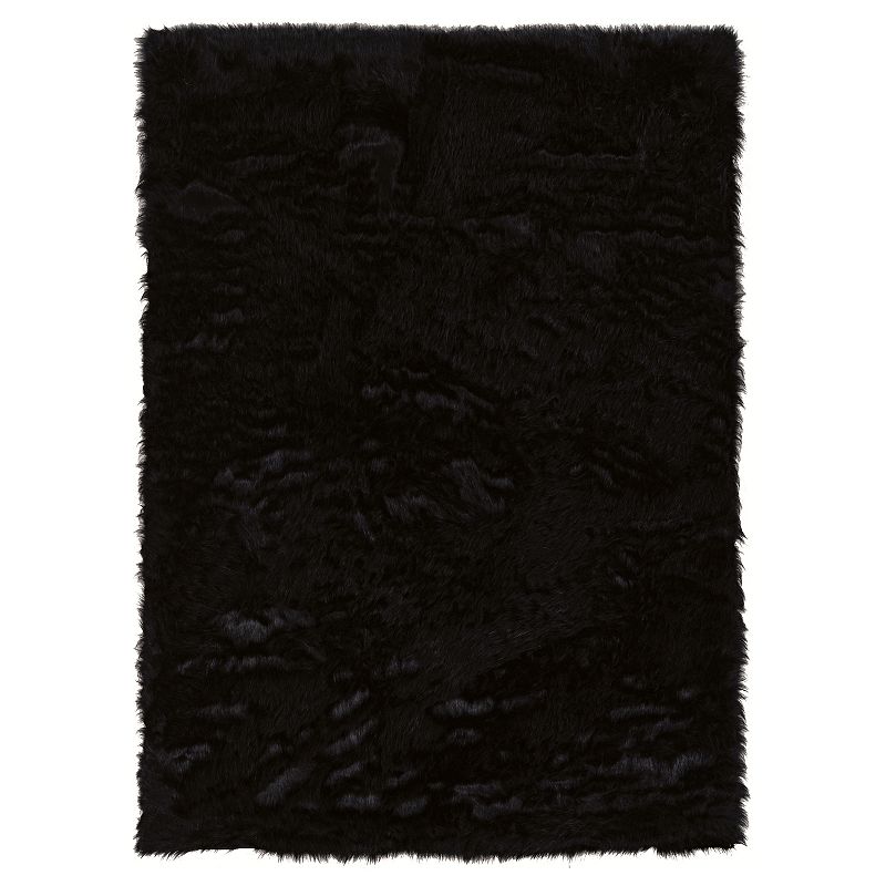 Linon Faux Sheepskin Rug, Black, 5X7 Ft