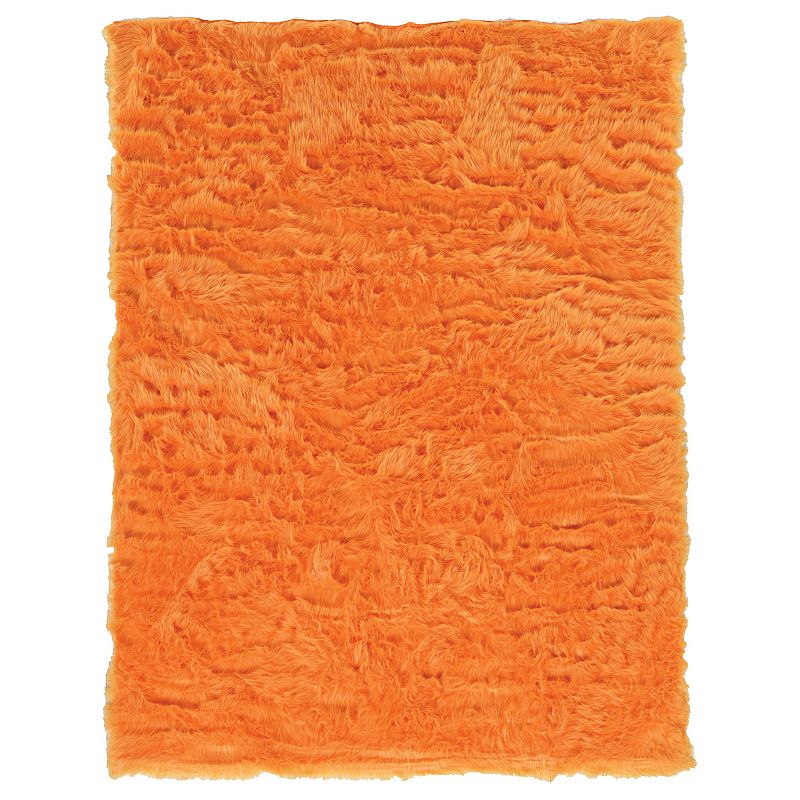 Linon Faux Sheepskin Rug, Orange, 5X7 Ft