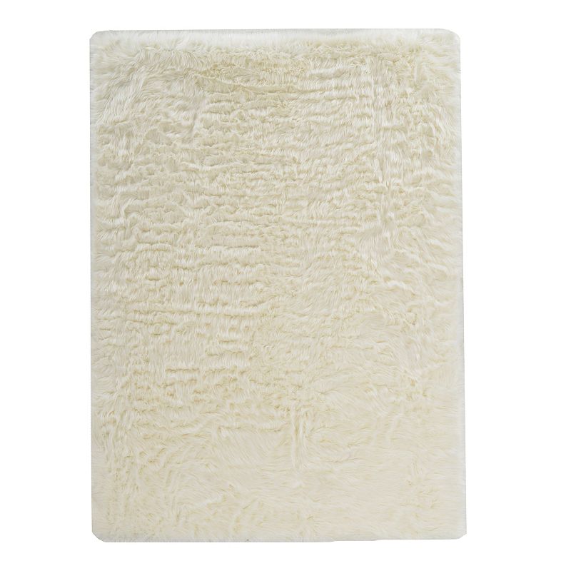 Linon Faux Sheepskin Rug, White, 5X7 Ft