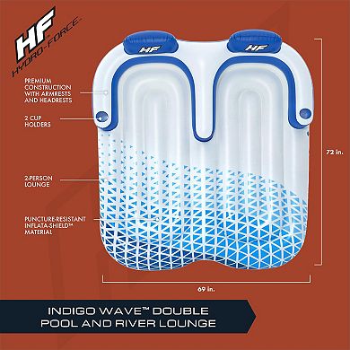 Bestway Hydro-force Indigo Wave 72" Double 2 Person Inflatable Lounge Pool Float