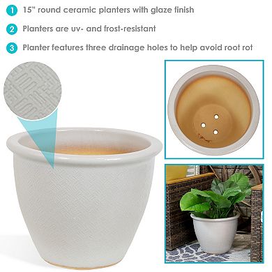 Sunnydaze 15 in Ocean Villa High-Fired Glazed Ceramic Planter - Pearl