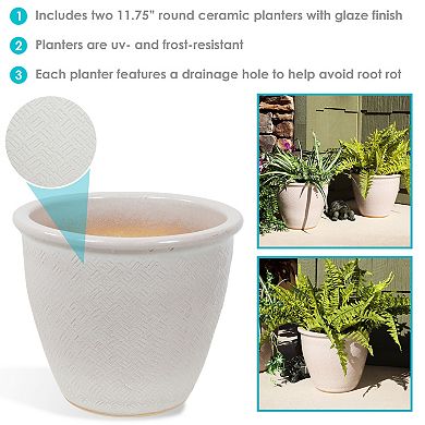 Sunnydaze 11 in Ocean Villa Glazed Ceramic Planter - Pearl - Set of 2