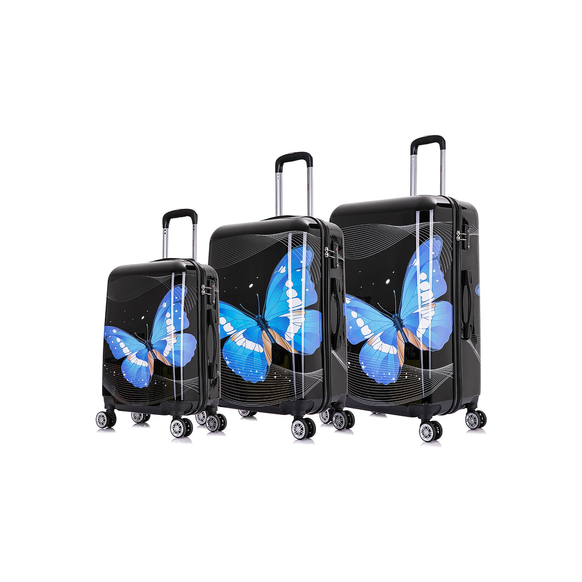 InUSA Prints 3-Piece Hardside Spinner Luggage Set, Black Team