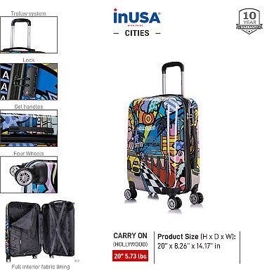 InUSA Prints Hollywood 20-Inch Carry-On Hardside Spinner Luggage