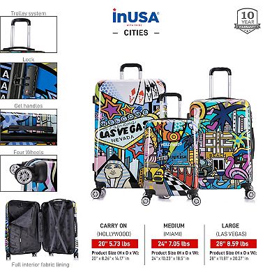 InUSA Prints Cities 3-Piece Hardside Spinner Luggage Set