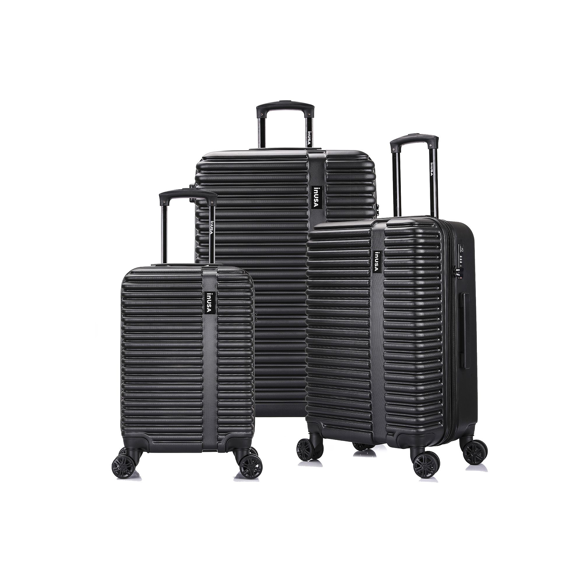 InUSA Ally 3-Piece Hardside Spinner Luggage Set, Black