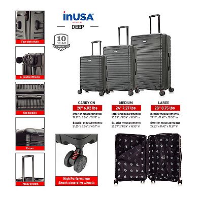 InUSA Deep 3-Piece Hardside Spinner Luggage Set