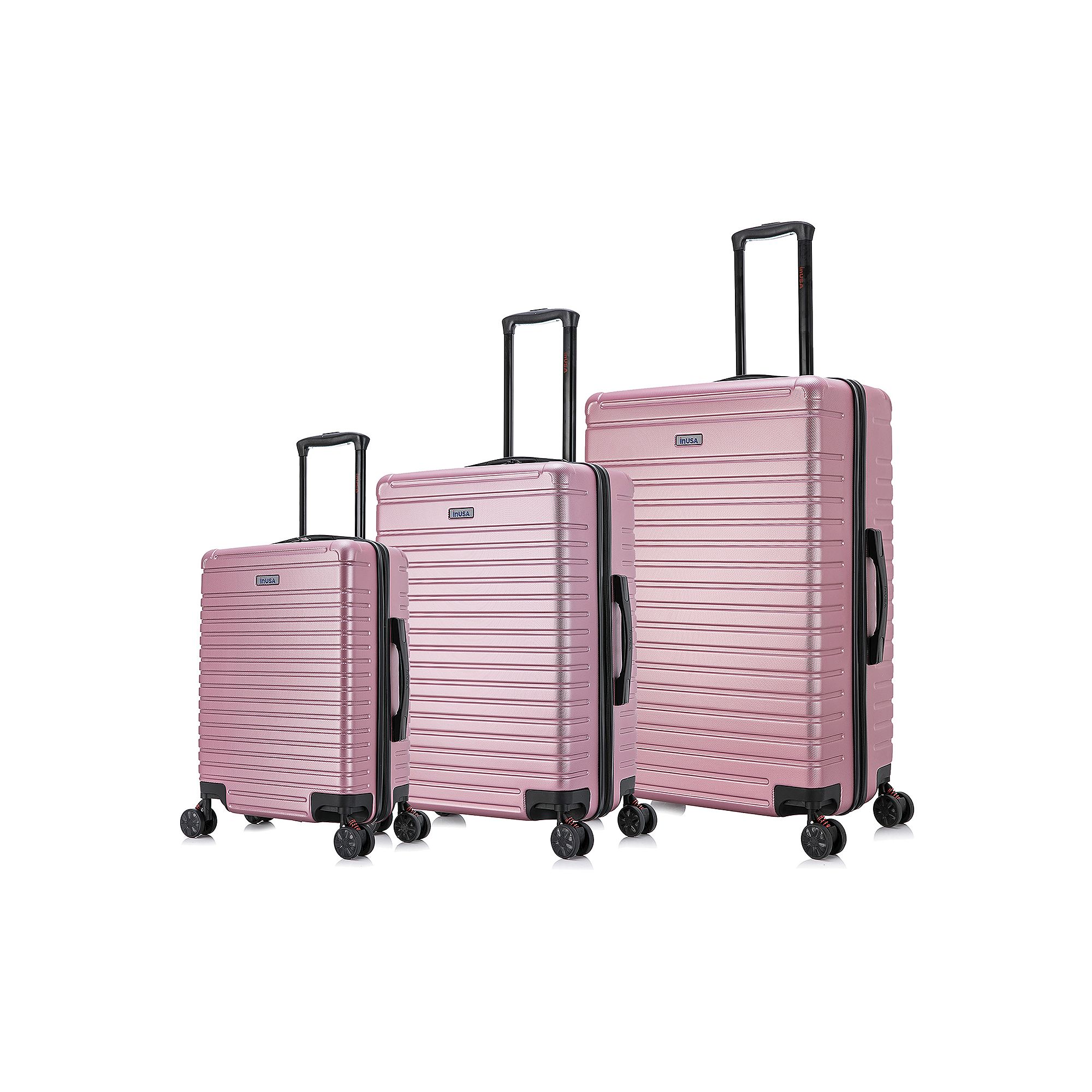 InUSA Deep 3-Piece Hardside Spinner Luggage Set, Pink