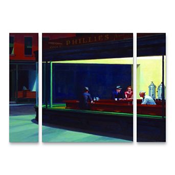 Edward Hopper Nighthawks Canvas Wall Art 3 pc Set