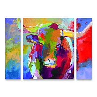 Richard Wallich Longhorn Cow Canvas Wall Art 3 pc Set