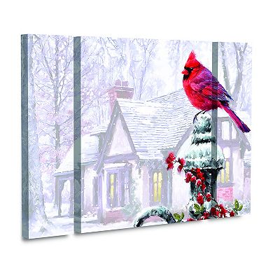 Cardinal on Gatepost Canvas Wall Art 3-piece Set