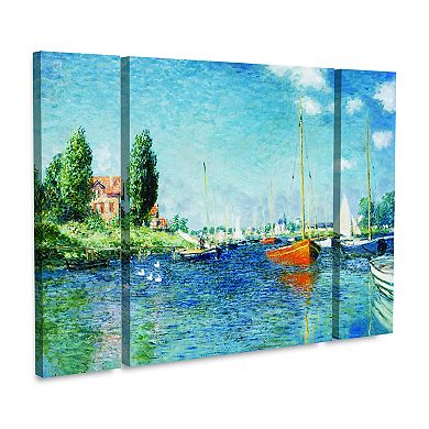 Claude Monet Red Boats at Argenteuil Canvas Wall Art 3-piece Set