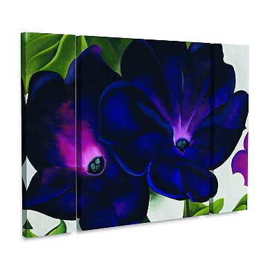 Georgia O'Keeffe Black and Purple Petunias Canvas Wall Art 3-piece Set