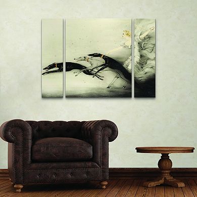 Art Deco Woman Greyhounds Canvas Wall Art 3-piece Set