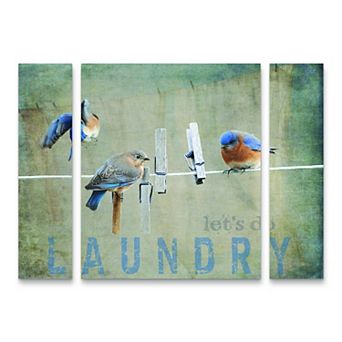 Laundry Day Bluebirds Canvas Wall Art 3 pc Set