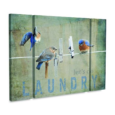 Laundry Day Bluebirds Canvas Wall Art 3-piece Set
