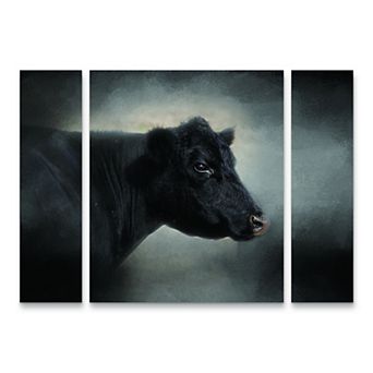 Portrait Of The Black Angus Cow Canvas Wall Art 3 pc Set