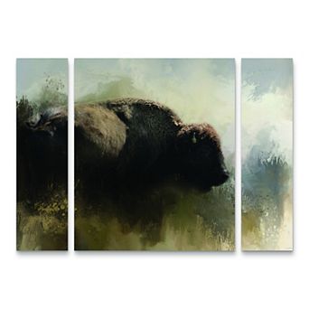 Abstract American Bison Canvas Wall Art 3 pc Set