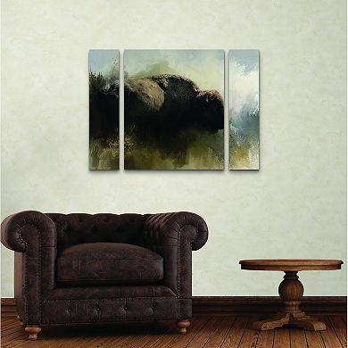 Abstract American Bison Canvas Wall Art 3-piece Set