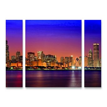 Chicago Dusk Full Skyline Canvas Wall Art 3 pc Set