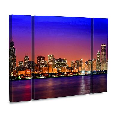 Chicago Dusk Full Skyline Canvas Wall Art 3-piece Set