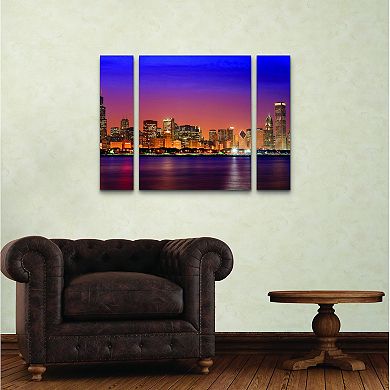 Chicago Dusk Full Skyline Canvas Wall Art 3-piece Set