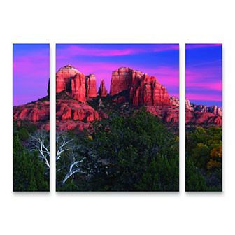 Trademark Fine Art Mike Jones Photo Sedona Cathedral Rock Dusk 3 pc Multi Panel Art Set