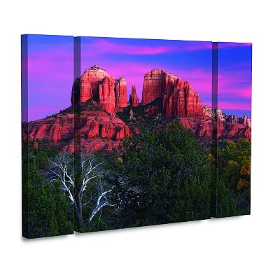 Trademark Fine Art Mike Jones Photo Sedona Cathedral Rock Dusk 3-piece Multi Panel Art Set