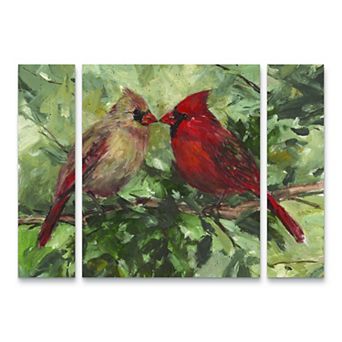 Trademark Fine Art Mary Miller Veazie Kissing Cardinals 3 pc Multi Panel Art Set