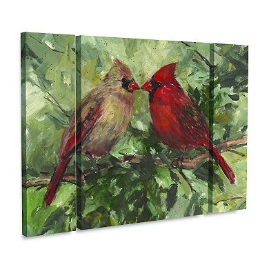 Trademark Fine Art Mary Miller Veazie Kissing Cardinals 3-piece Multi Panel Art Set