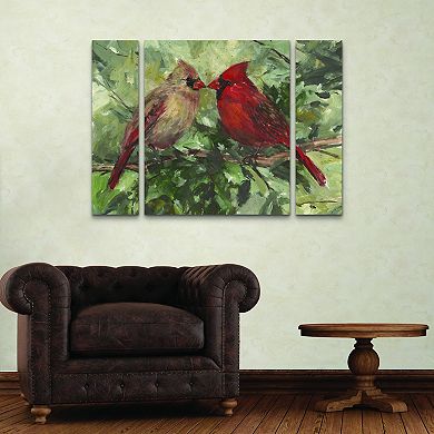 Trademark Fine Art Mary Miller Veazie Kissing Cardinals 3-piece Multi Panel Art Set